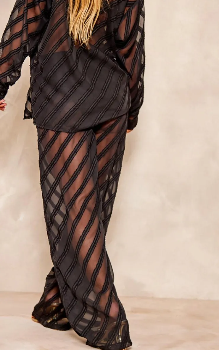 Hot PrettyLittleThing Textured Chiffon Oversized Wide Leg Pants Black