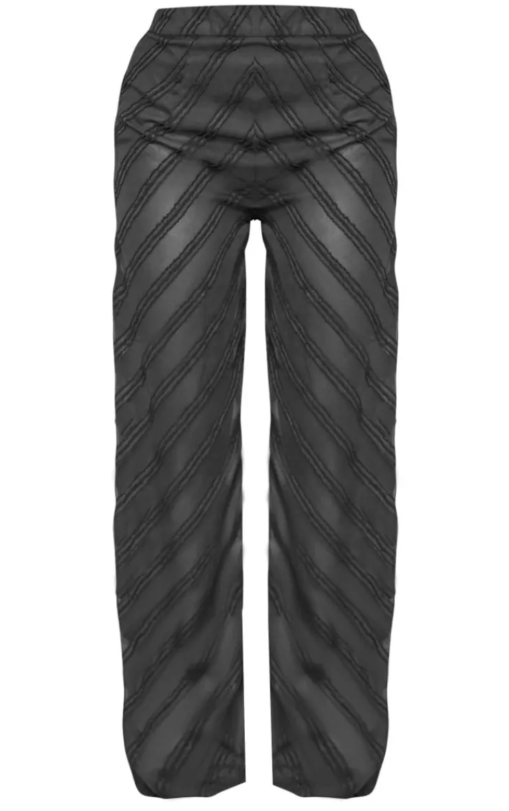 Hot PrettyLittleThing Textured Chiffon Oversized Wide Leg Pants Black