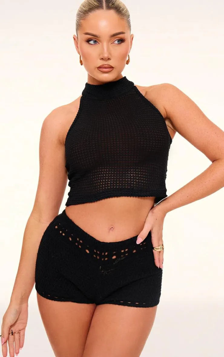 PrettyLittleThing Sleeveless Tops*Textured High Neck Sleeveless Top