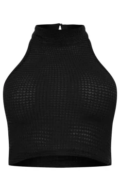 PrettyLittleThing Sleeveless Tops*Textured High Neck Sleeveless Top