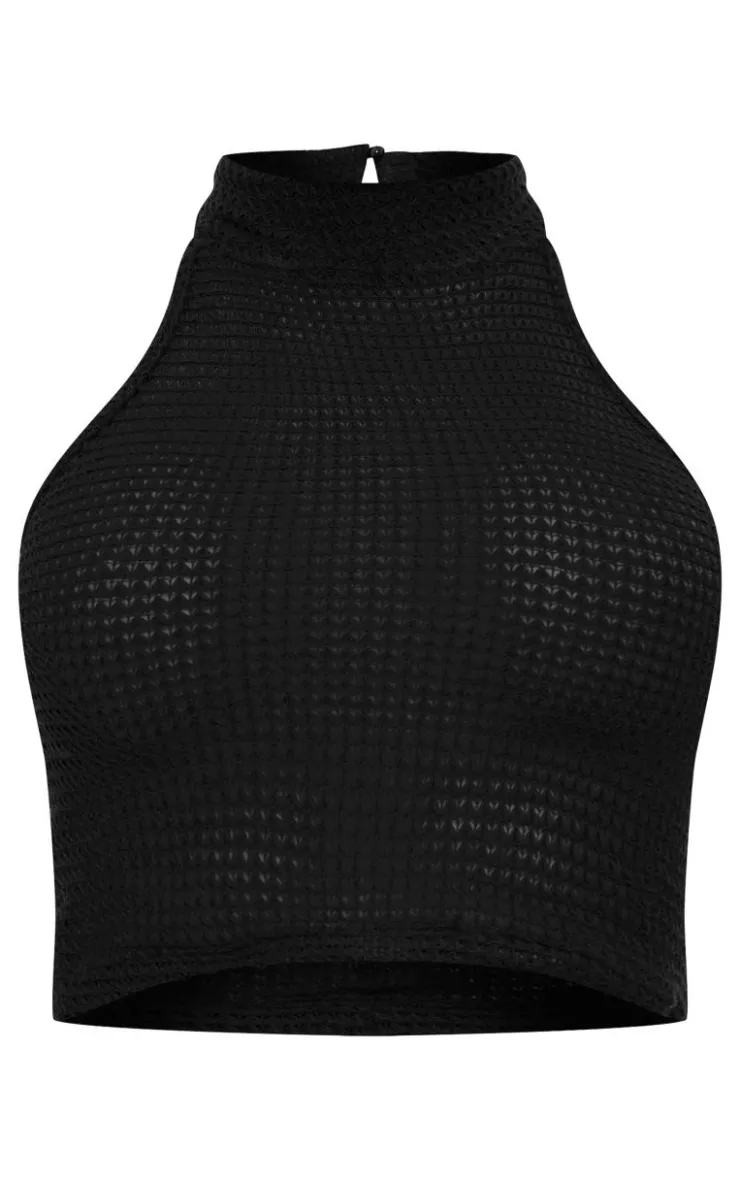 PrettyLittleThing Sleeveless Tops*Textured High Neck Sleeveless Top