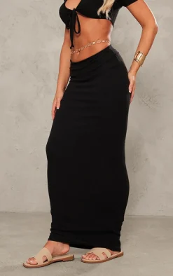 Outlet PrettyLittleThing Textured Jersey Low Rise Midaxi Skirt Black