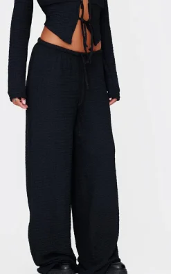 Discount PrettyLittleThing Textured Low Rise Wide Leg Pants Black