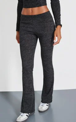 Outlet PrettyLittleThing Textured Marl Contrast Seam Skinny Flare Pants Black