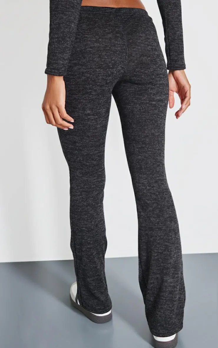 Outlet PrettyLittleThing Textured Marl Contrast Seam Skinny Flare Pants Black