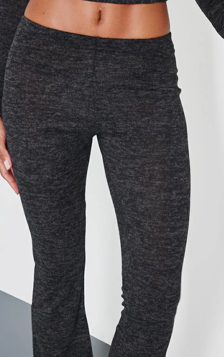 Outlet PrettyLittleThing Textured Marl Contrast Seam Skinny Flare Pants Black
