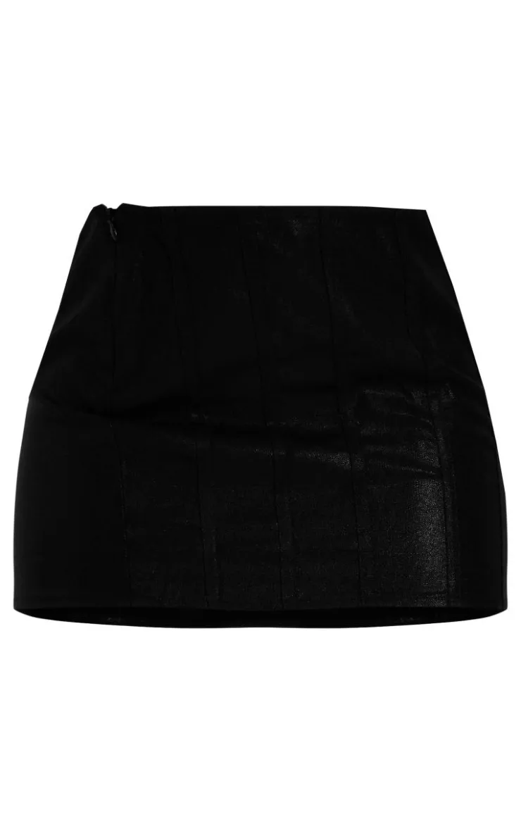 Outlet PrettyLittleThing Textured Metallic Seam Detail Low Rise Micro Mini Skirt Black