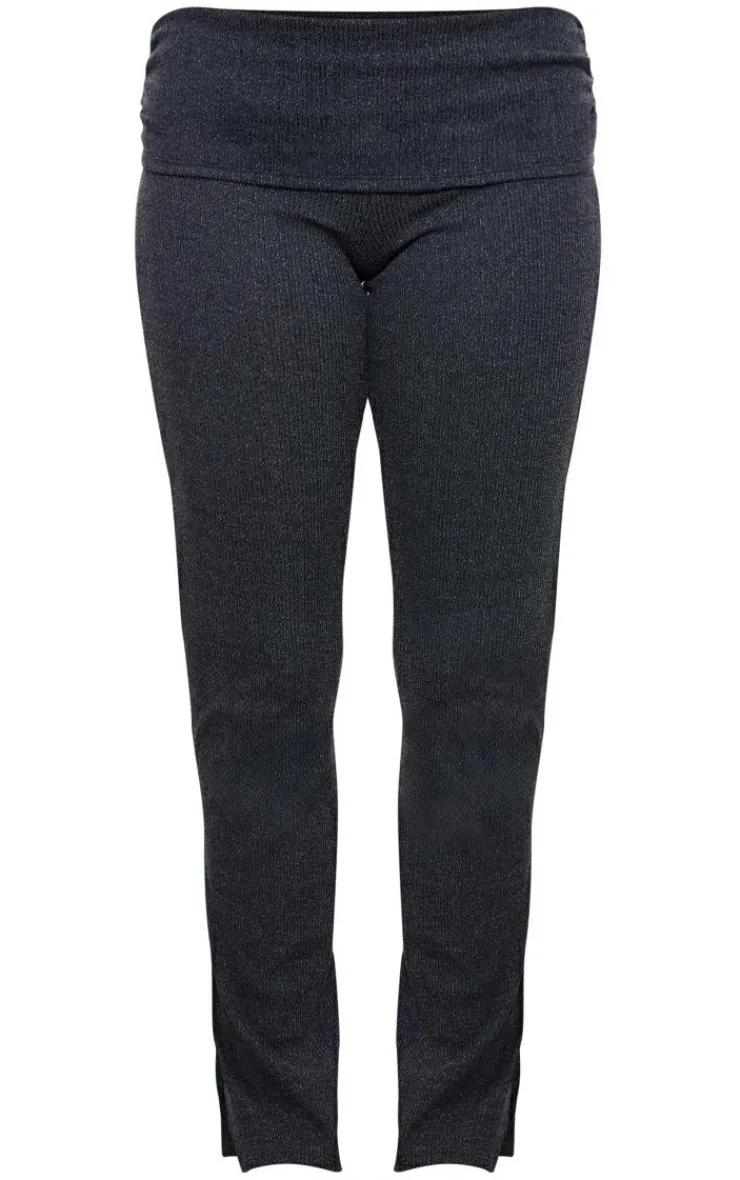 Hot PrettyLittleThing Textured Rib Jersey Fold Over Waistband Skinny Flared Pants Black