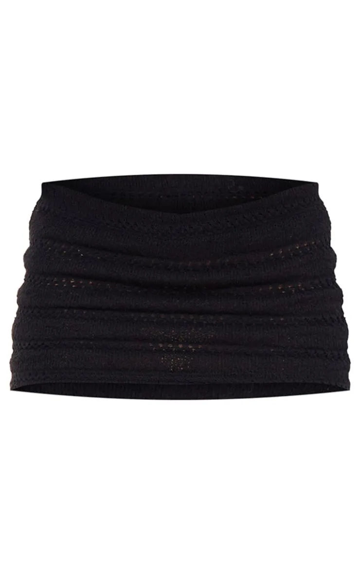 Outlet PrettyLittleThing Textured Rib Low Rise Micro Mini Skirt Black