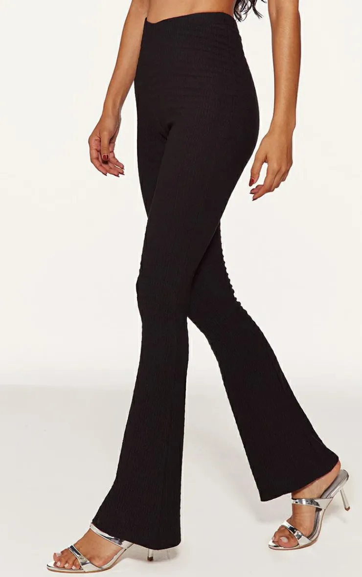 Hot PrettyLittleThing Textured Skinny Flare Pants Black