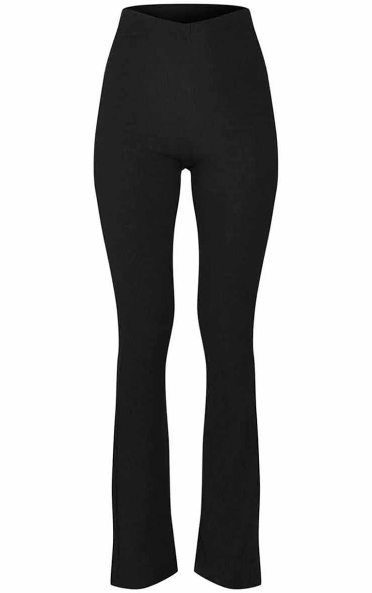Hot PrettyLittleThing Textured Skinny Flare Pants Black