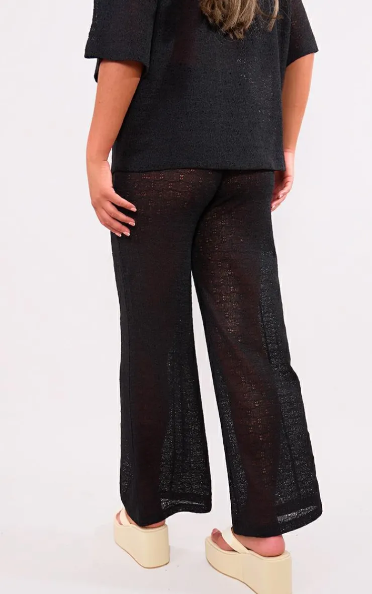 Discount PrettyLittleThing Textured Wide Leg Pants Black