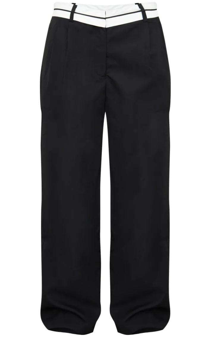 Black Turn Over Waist Straight Leg Pants