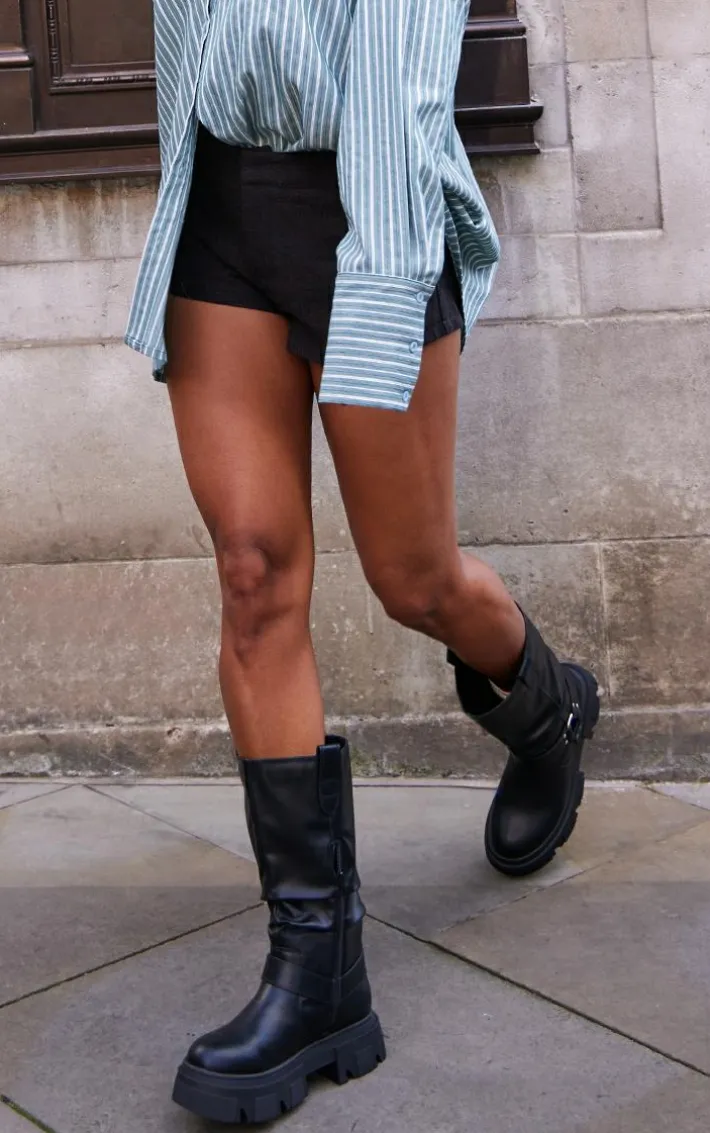 Black Tweed Textured High Waist Woven Tailored Shorts