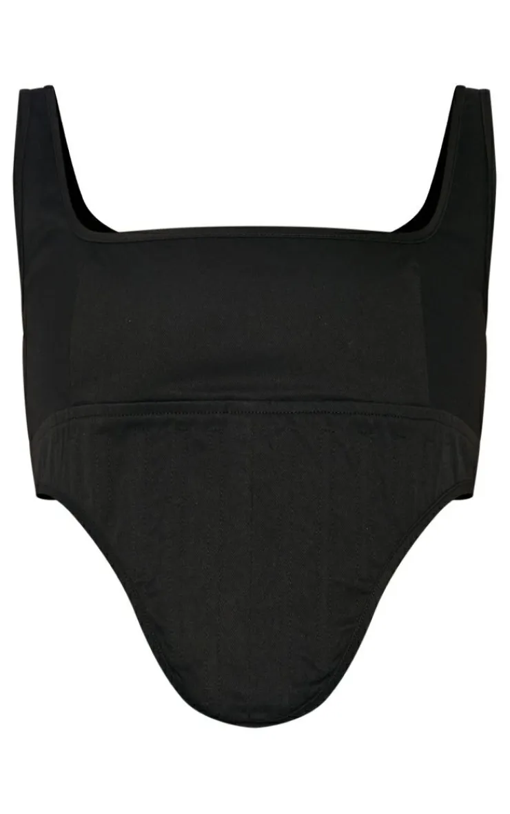 New PrettyLittleThing Twill Dip Hem Structured Cargo Corset Black