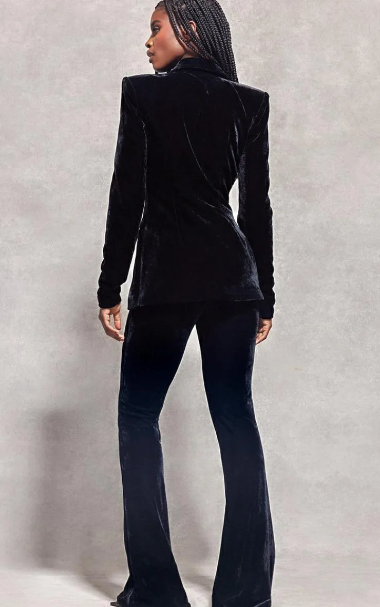 Discount PrettyLittleThing Velvet Fitted Blazer Black