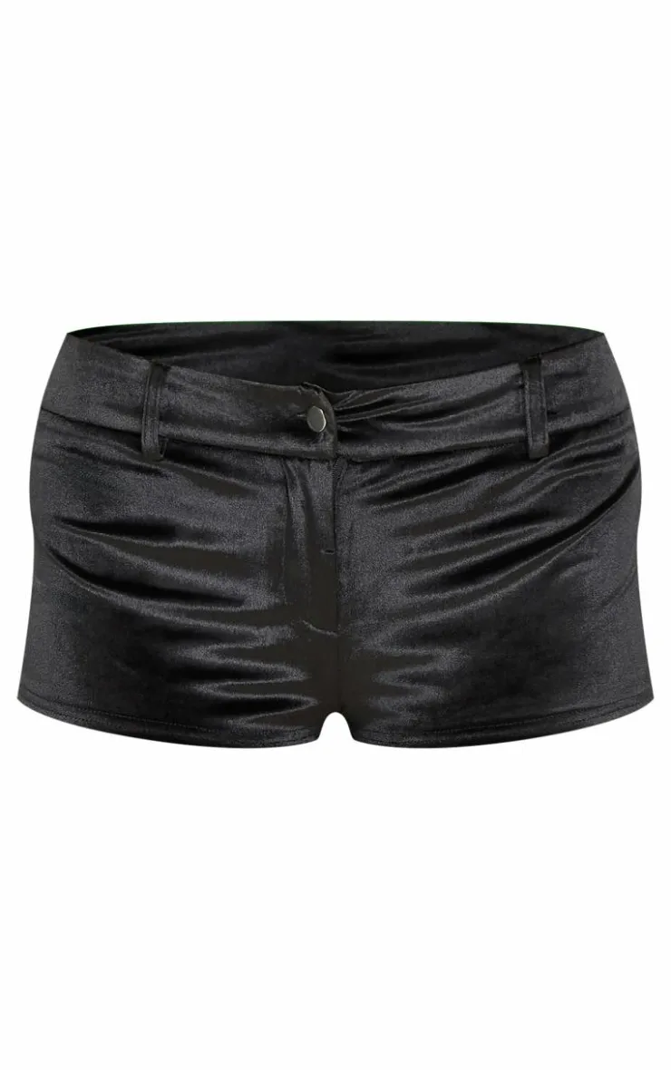 New PrettyLittleThing Velvet Micro Shorts Black