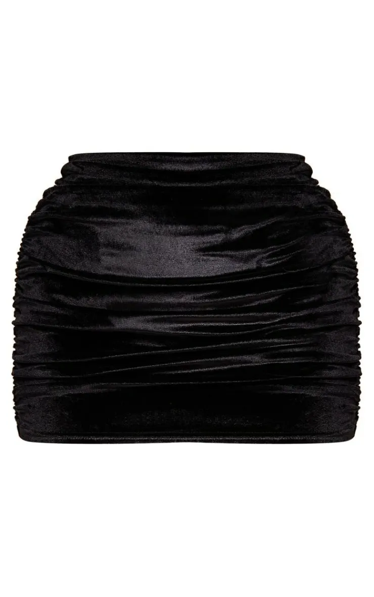 Discount PrettyLittleThing Velvet Ruched Micro Mini Skirt Black