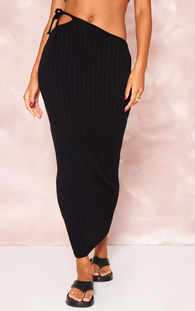 Outlet PrettyLittleThing Wide Rib Knitted Maxi Skirt Black