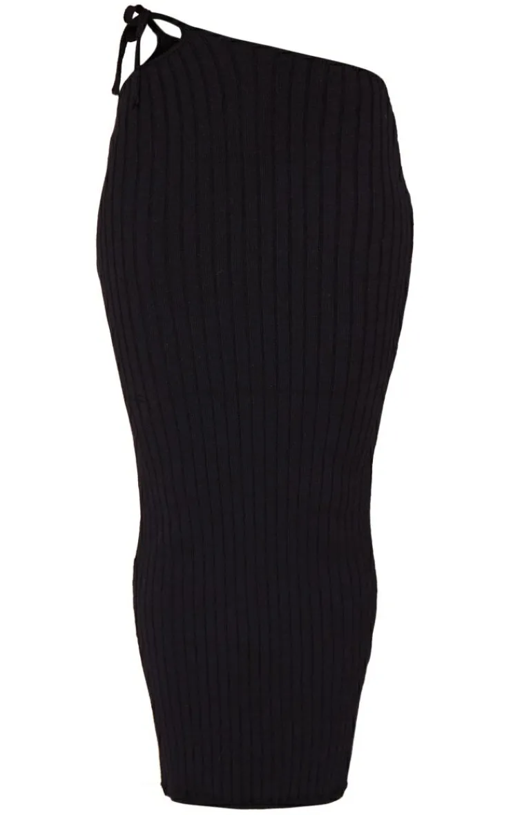 Outlet PrettyLittleThing Wide Rib Knitted Maxi Skirt Black