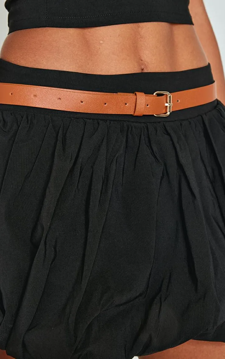 Discount PrettyLittleThing Woven Belted Puff Ball Skirt Black