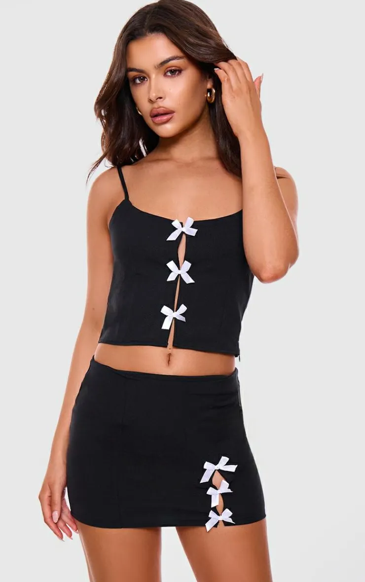 Clearance PrettyLittleThing Woven Bow Detail Tailored Mini Skirt Black