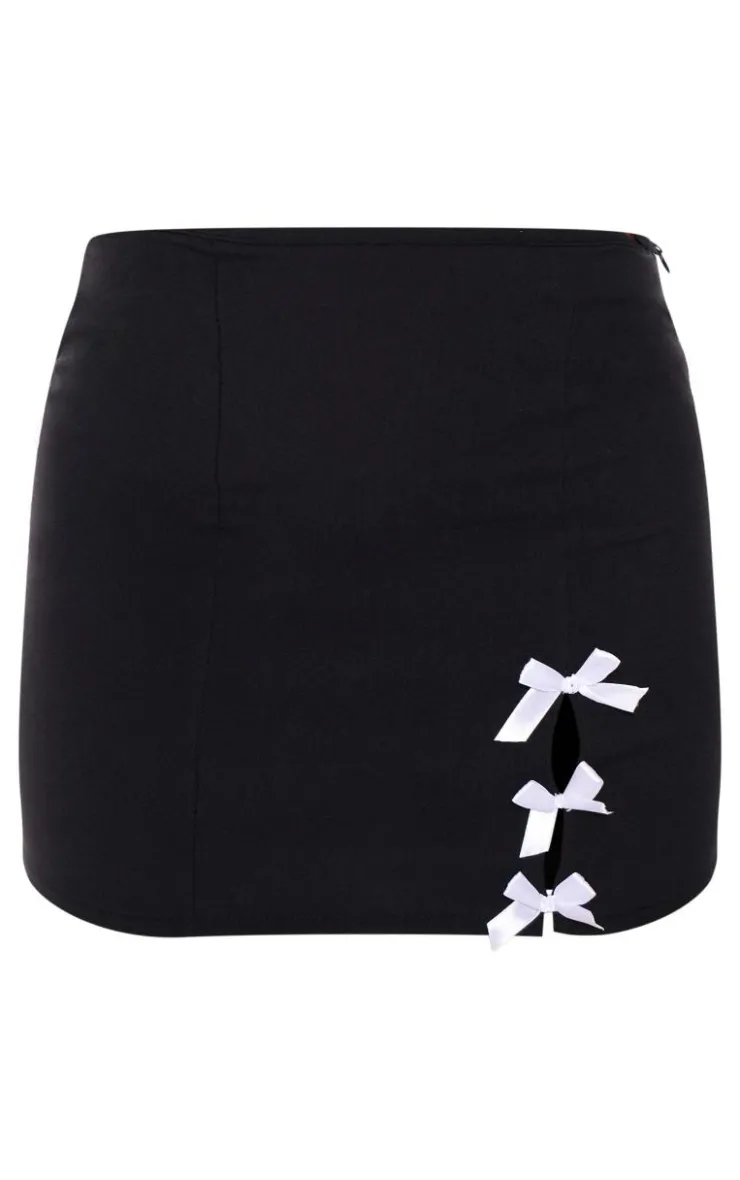 Clearance PrettyLittleThing Woven Bow Detail Tailored Mini Skirt Black