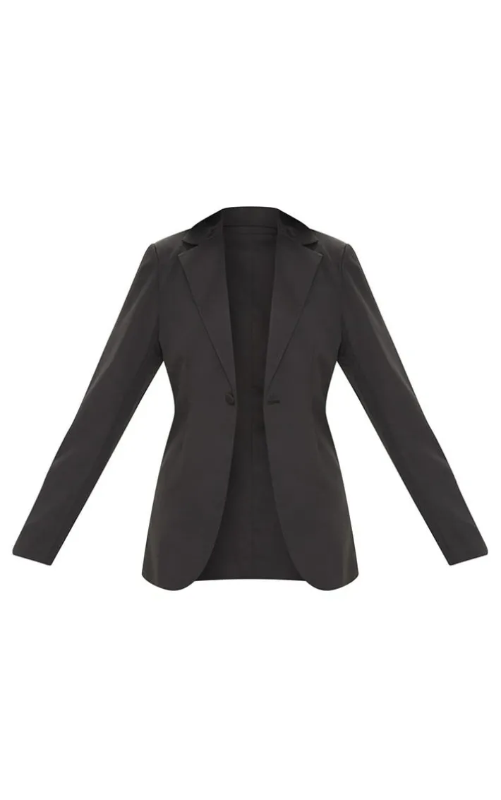 Black Woven Cinched Curve Hem Blazer