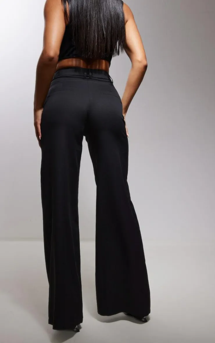 Discount PrettyLittleThing Woven Double Belt Loop Suit Pants Black