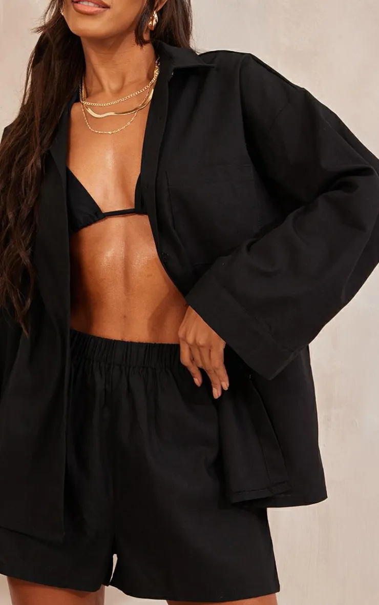 Discount PrettyLittleThing Woven Elastic Waist Floaty Shorts Black
