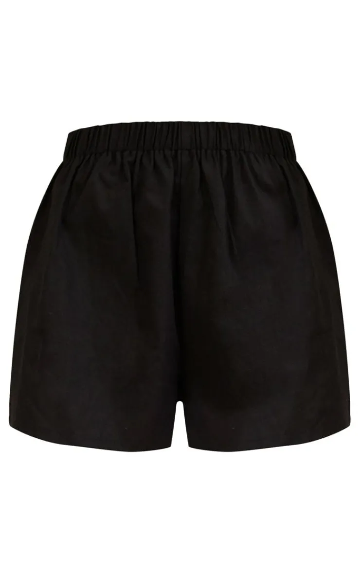 Discount PrettyLittleThing Woven Elastic Waist Floaty Shorts Black
