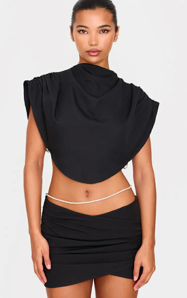 Clearance PrettyLittleThing Woven Layered Diamante Micro Mini Skirt Black