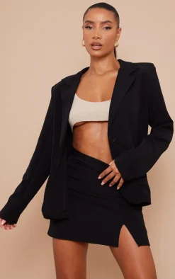 Outlet PrettyLittleThing Woven Oversized Button Blazer Black
