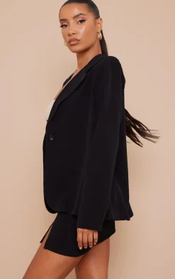 Outlet PrettyLittleThing Woven Oversized Button Blazer Black