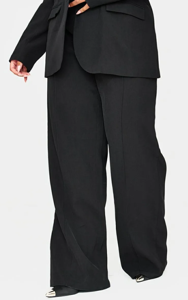 Discount PrettyLittleThing Woven Pin Tuck Premium Straight Leg Pants Black