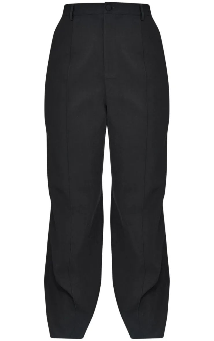 Discount PrettyLittleThing Woven Pin Tuck Premium Straight Leg Pants Black