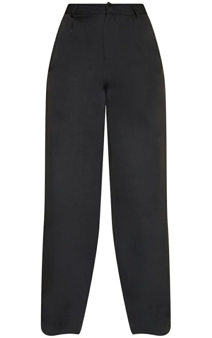 Discount PrettyLittleThing Woven Pleat Detail Wide Leg Pants Black