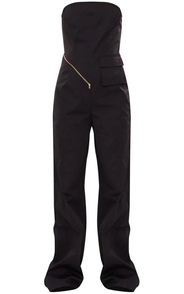 Black Woven Pocket Detail Bandeau Jumpsuit