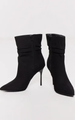 PrettyLittleThing Heeled Boots*Woven Point Toe Ruched Heeled Ankle Boots