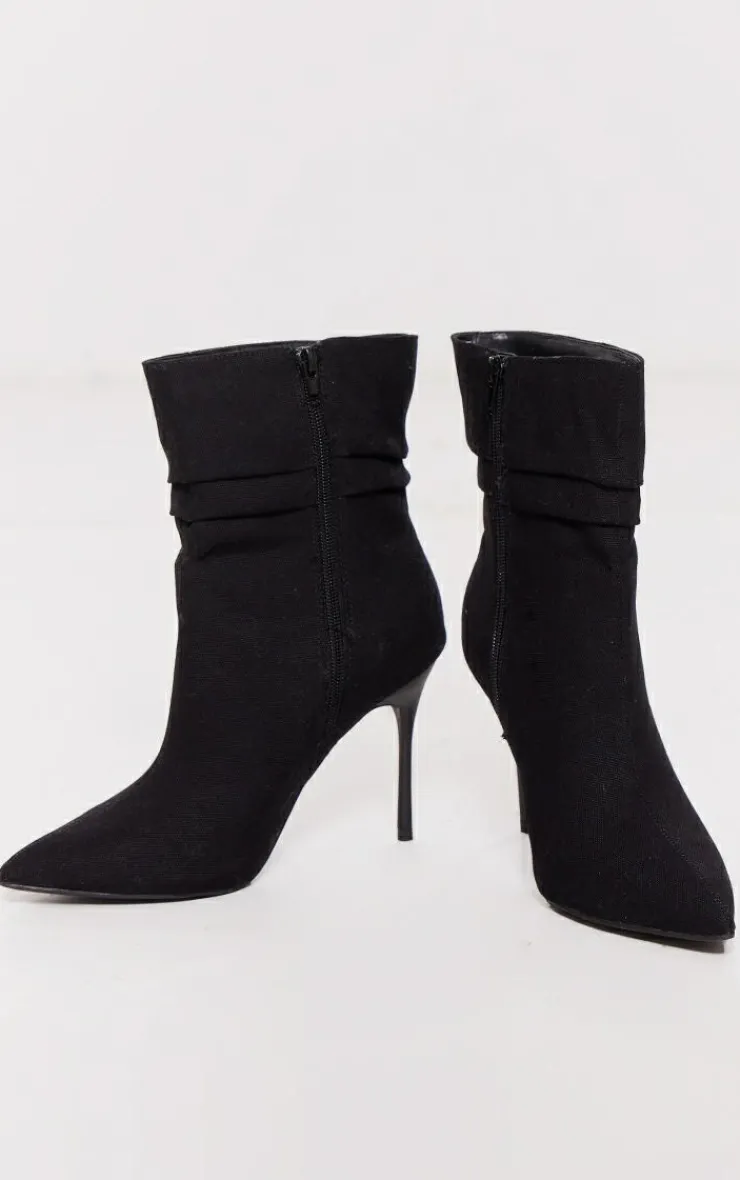 PrettyLittleThing Heeled Boots*Woven Point Toe Ruched Heeled Ankle Boots