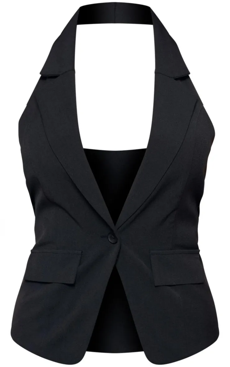 Online PrettyLittleThing Woven Sleeveless Longline Vest Black