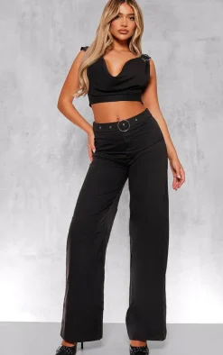 Outlet PrettyLittleThing Woven Tailored Cowl Neck Ring Detail Top Black