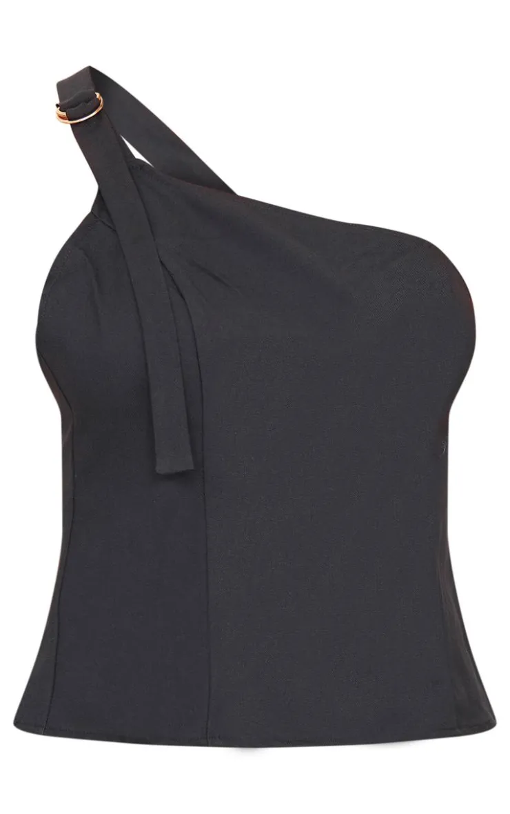 Online PrettyLittleThing Woven Tailored One Shoulder Long Top Black