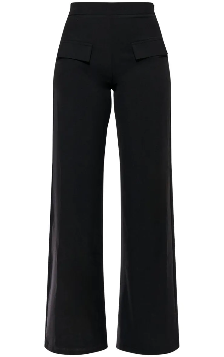 Discount PrettyLittleThing Woven Tailored Wide Leg Pocket Detail Pants Black