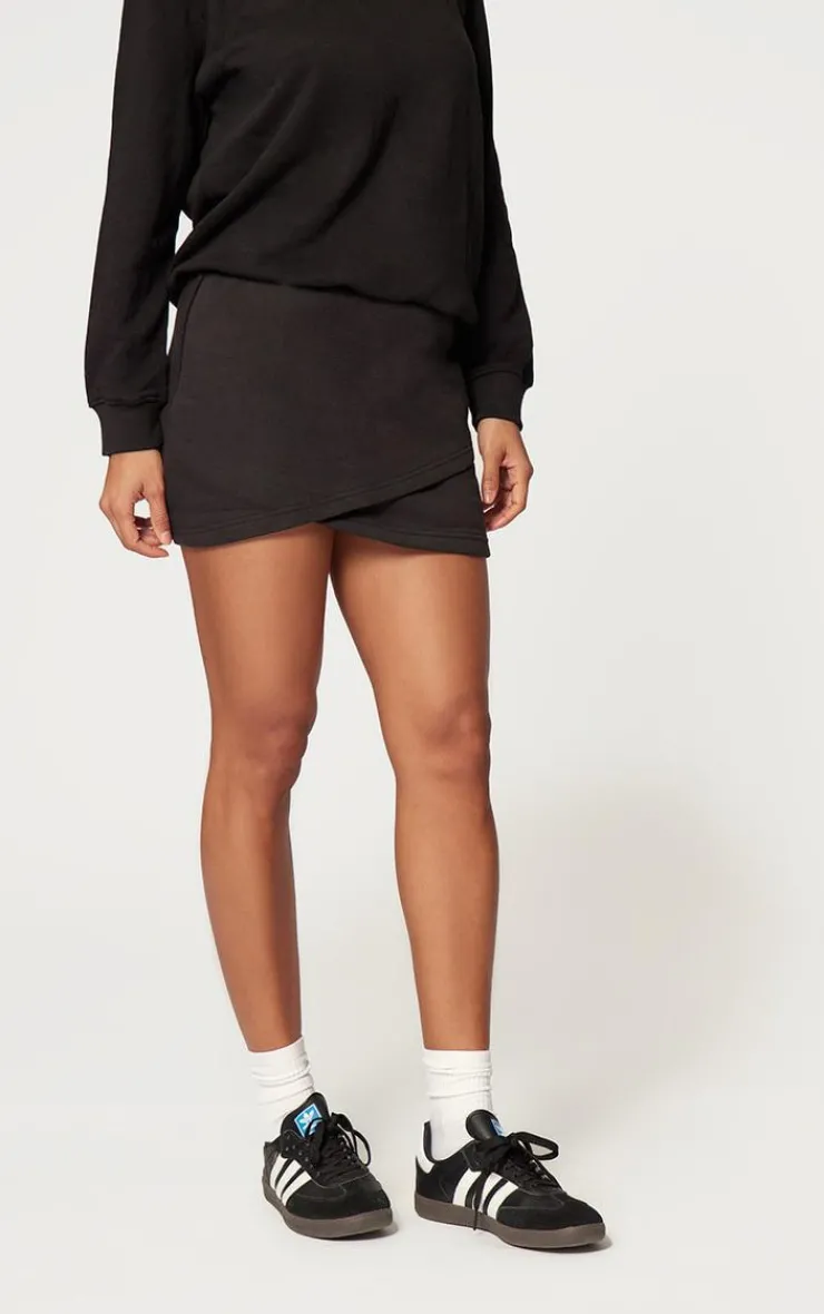Discount PrettyLittleThing Wrap Sweat Mini Skirt Black