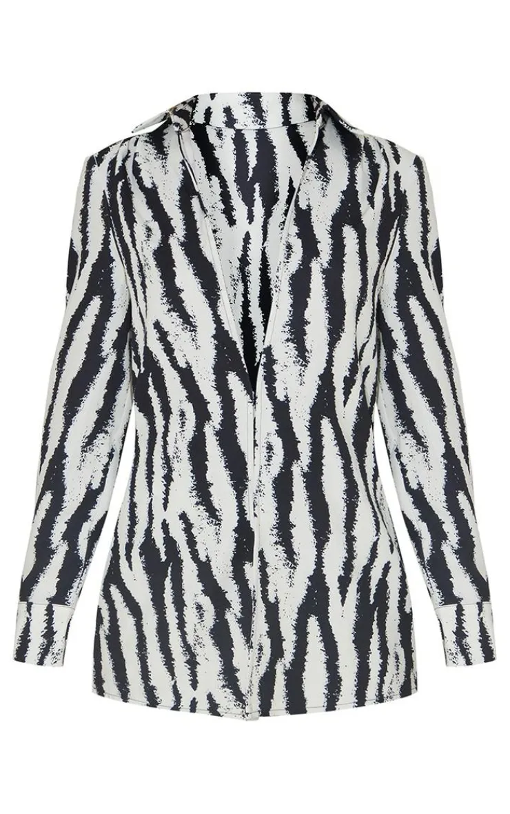Clearance PrettyLittleThing Zebra Oversized Print Shirt Black
