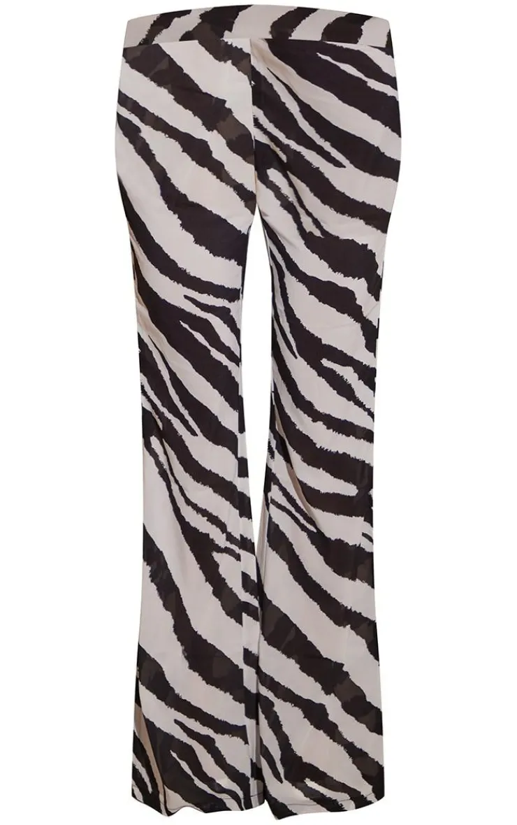 Online PrettyLittleThing Zebra Print Chiffon Flare Pants Black