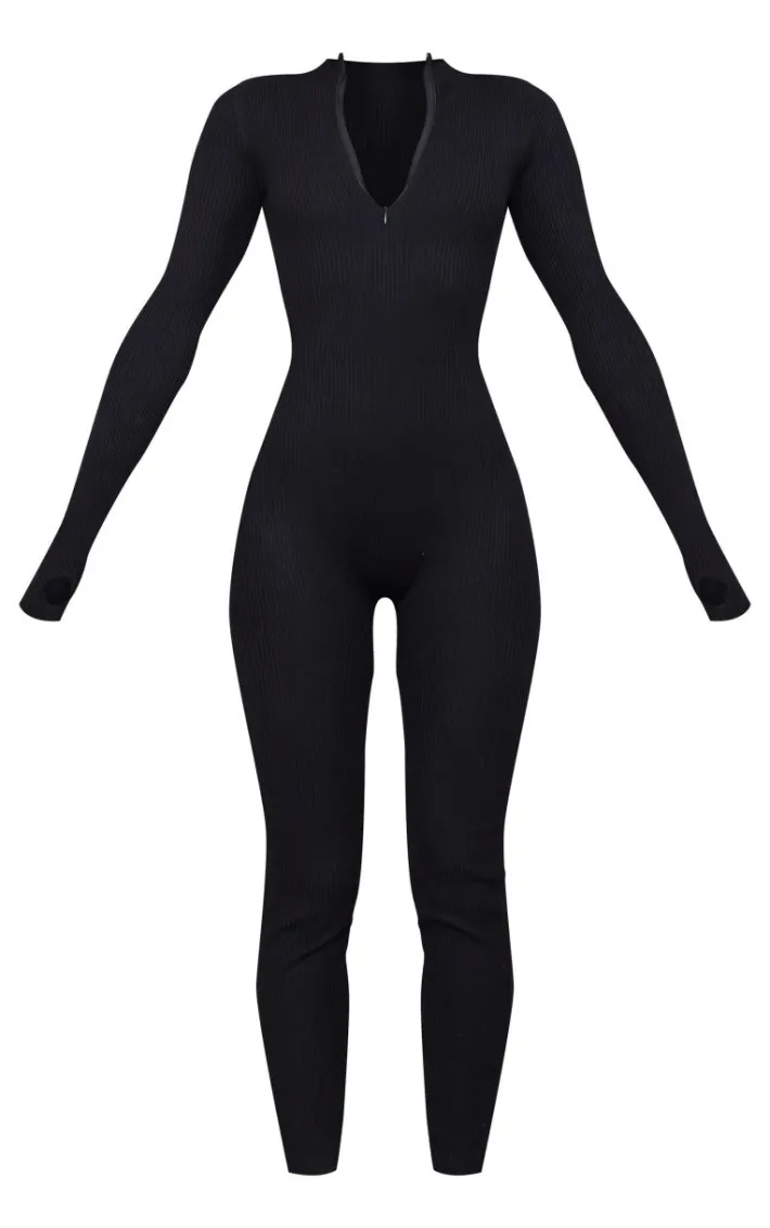 Black Zip Detail Knitted Jumpsuit