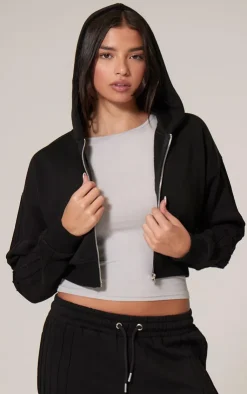 Discount PrettyLittleThing Zip Up Seam Detail Hoodie Black