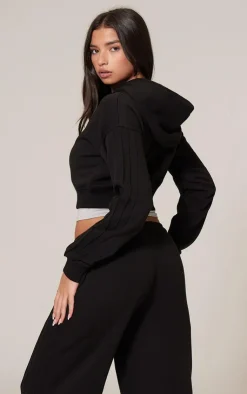 Discount PrettyLittleThing Zip Up Seam Detail Hoodie Black